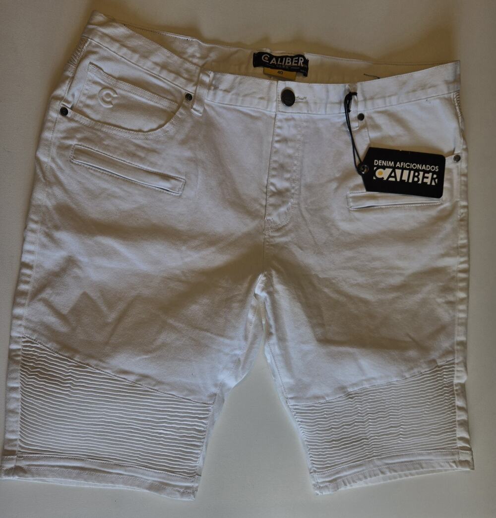 Caliber Men’s White Moto Denim Shorts Size 40 Biker Ribbed C.D.M.G NYC New W/Tag